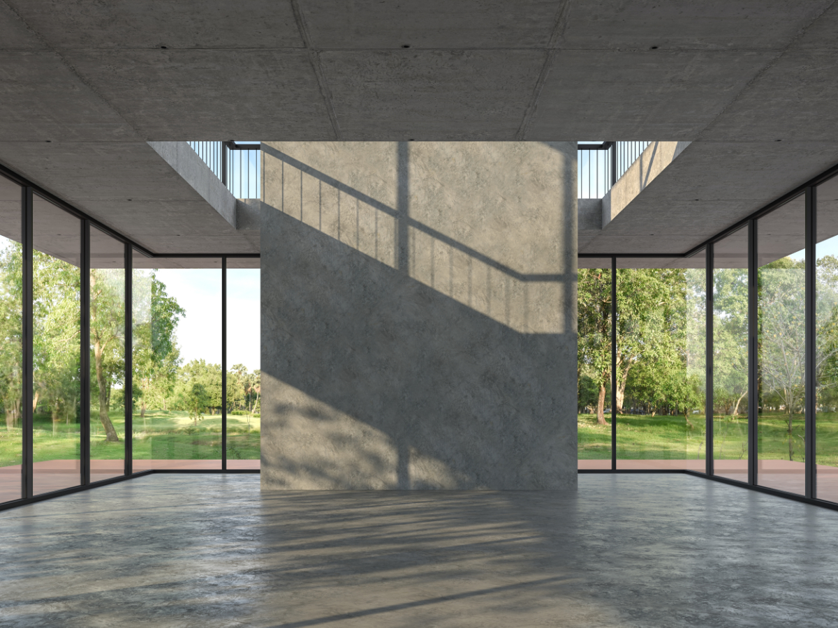 Loft style empty room with concrete backdrop 3d render